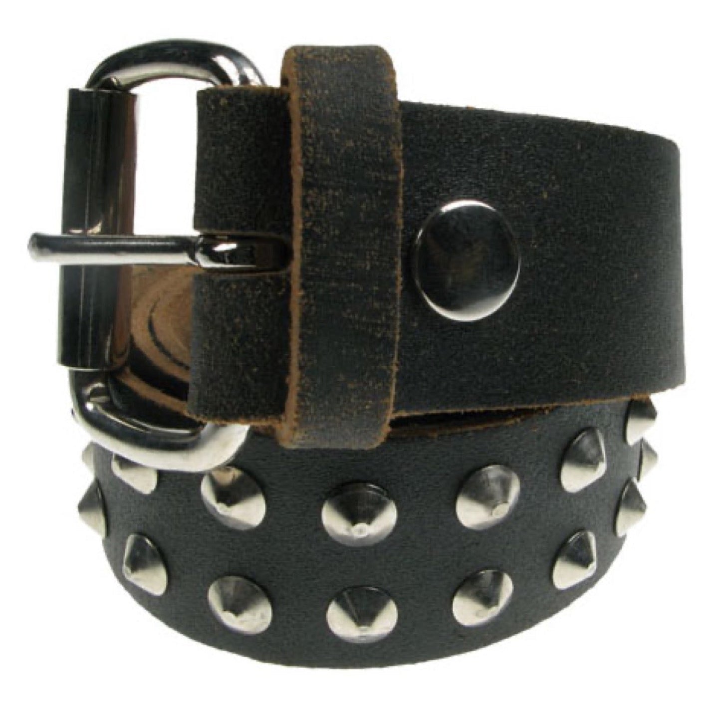 B008 - 38mm 2 Row Conical Leather Belt - Stress Brown