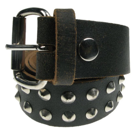 B008 - 38mm 2 Row Conical Leather Belt - Stress Brown