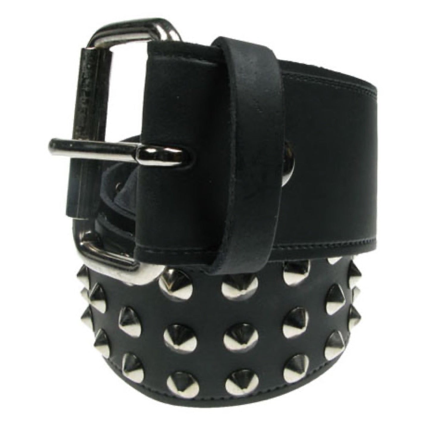 B009 - 51mm 3 Row Conical Leather Belt - Black