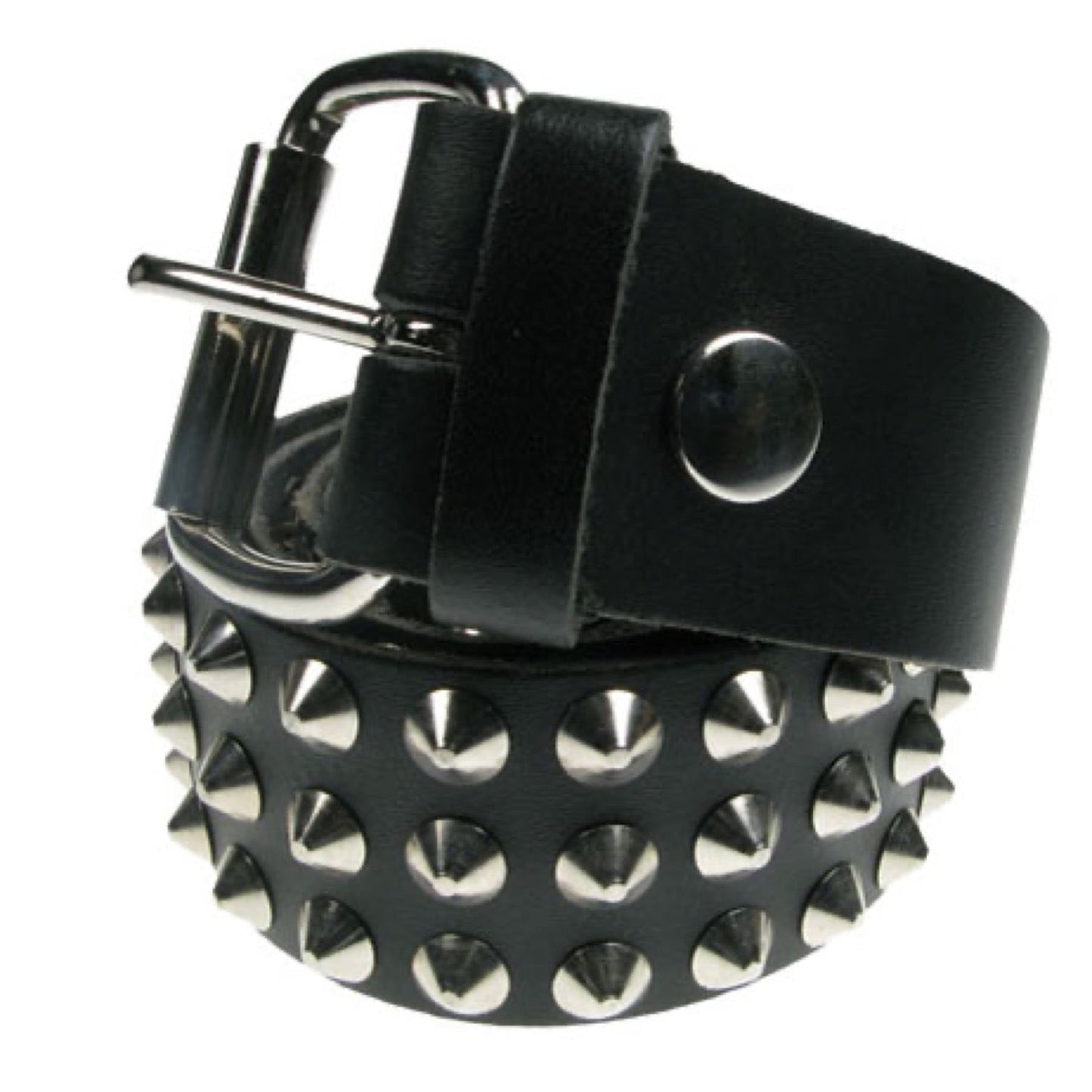 B010 - 38mm 3 Row Conical Leather Belt - Black