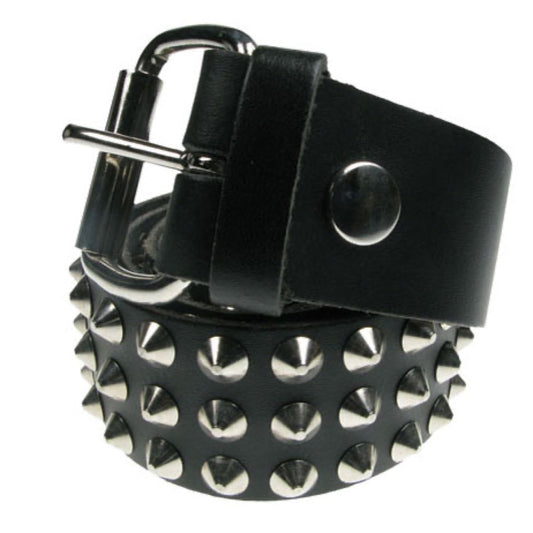 B010 - 38mm 3 Row Conical Leather Belt - Black