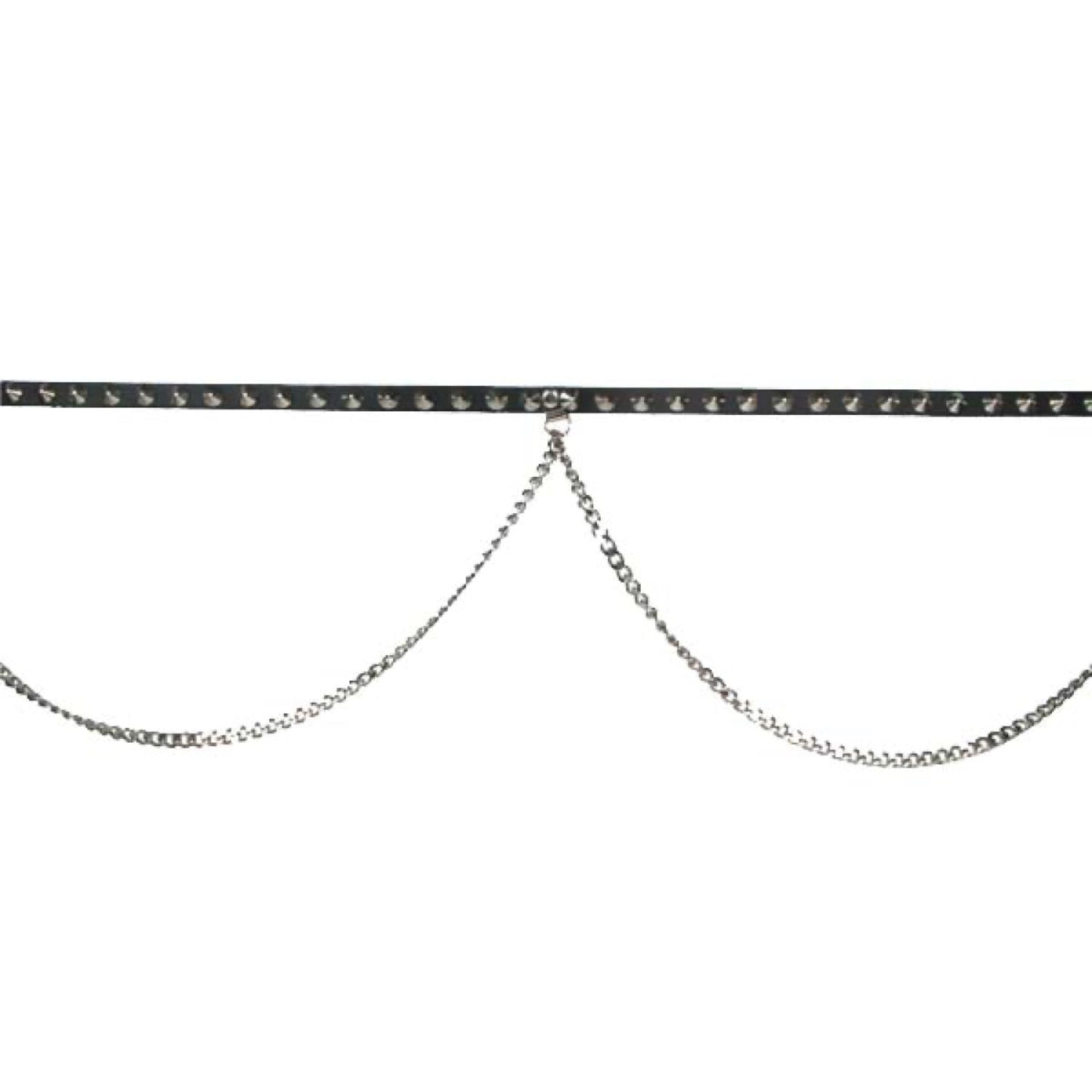 B012 - 13mm 1 Row Conical and Chain 13mm Leather Belt - Black