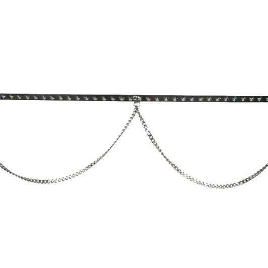 B012 - 13mm 1 Row Conical and Chain 13mm Leather Belt - Black