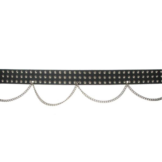 B015 - 51mm 3 Row Conical and Chain Leather Belt - Black