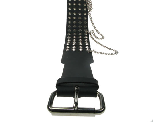B016 - 64mm 4 Row Conical and Chain Leather Belt
