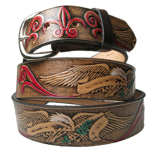 B411 FLYING EAGLE/RED FLOWER Leather Belt 38mm AMERICAN BELT