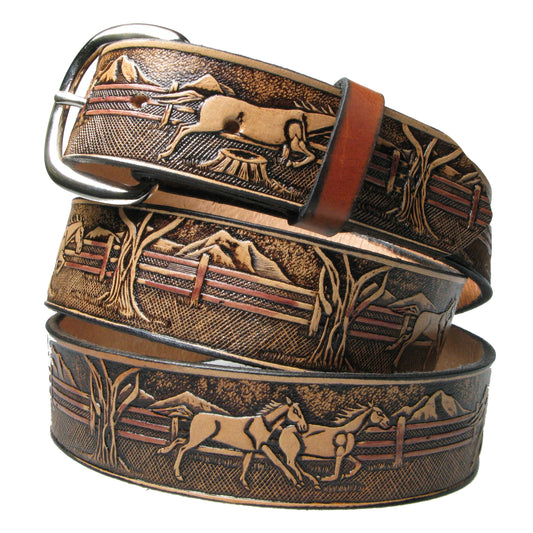 B417 HORSES Leather Belt 38mm AMERICAN BELT