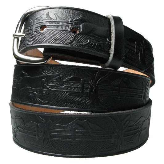 B417B WITH HORSE BLACK Leather Belt 38mm AMERICAN BELT