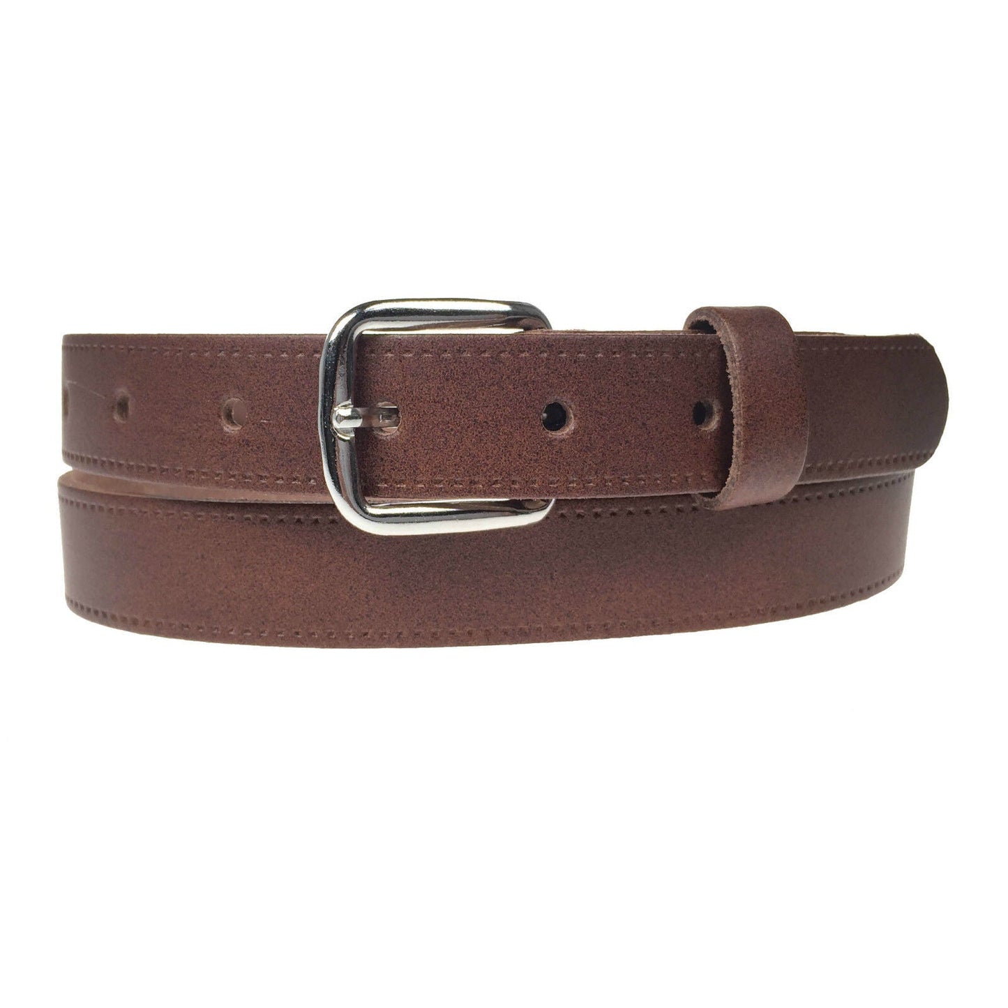 1" (25mm) Classic Leather Belt Silver Buckle