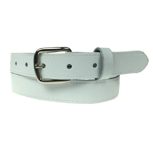 1" (25mm) White Leather Belt Silver Buckle