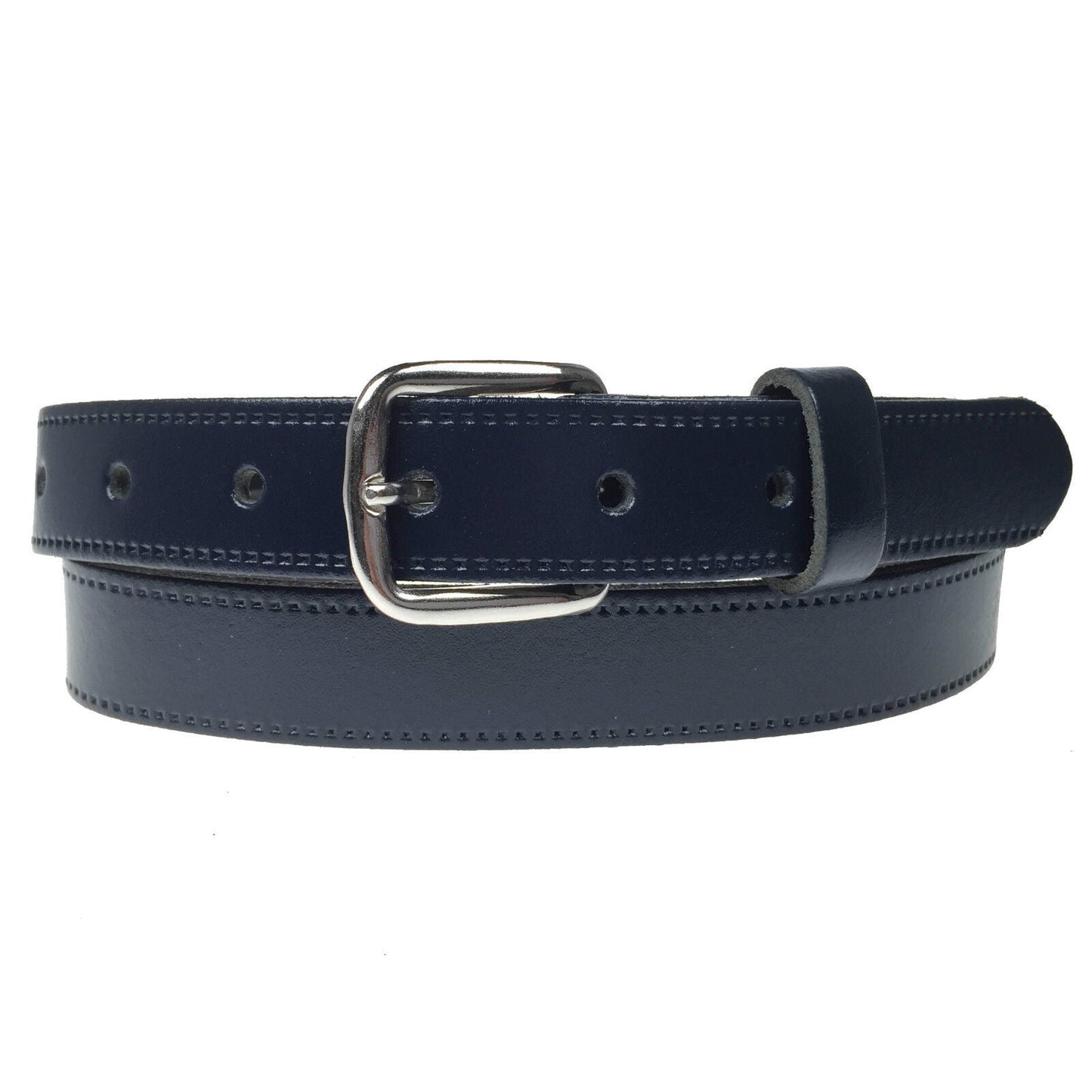 1" (25mm) Classic Leather Belt Silver Buckle