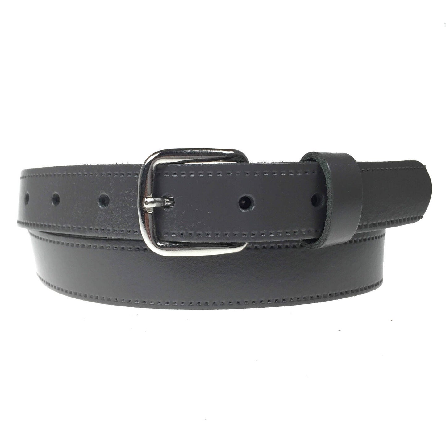 1" (25mm) Classic Leather Belt Silver Buckle