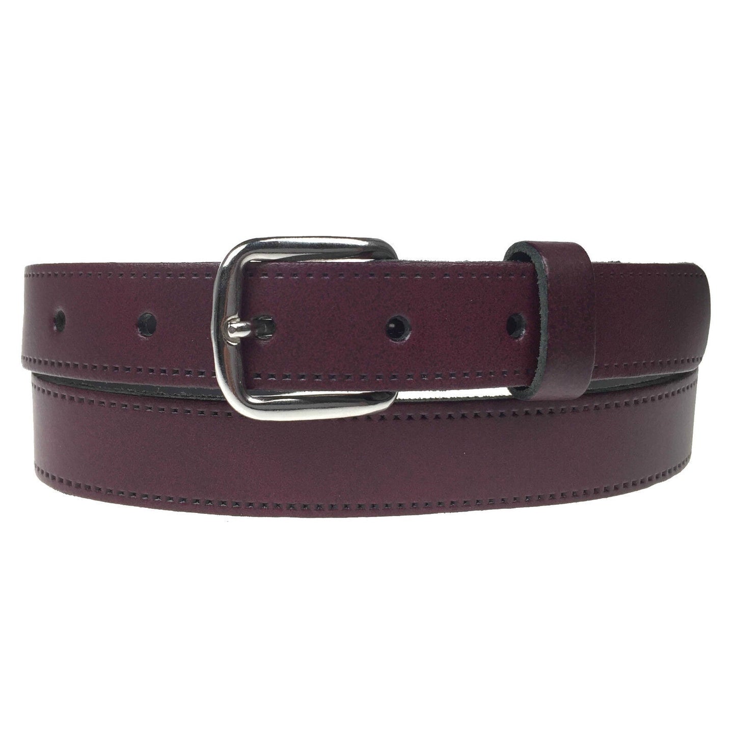 1" (25mm) Burgundy Leather Belt Silver Buckle