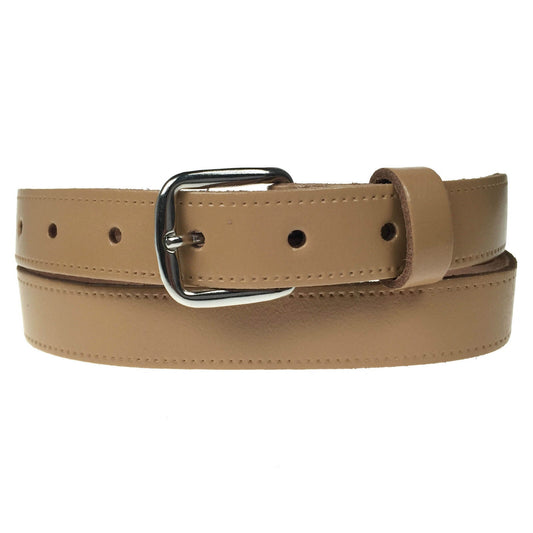 1" (25mm) Beige Leather Belt Silver Buckle