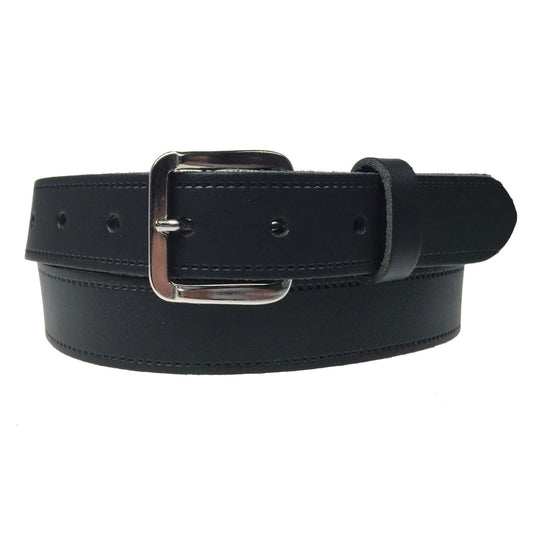 1.25" (30mm) Black Leather Belt Silver Buckle