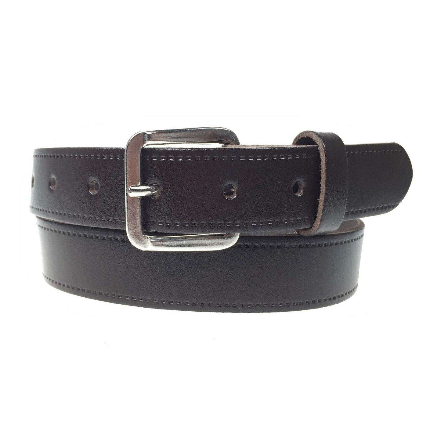 1.25" (30mm) Classic Leather Belt Silver Buckle