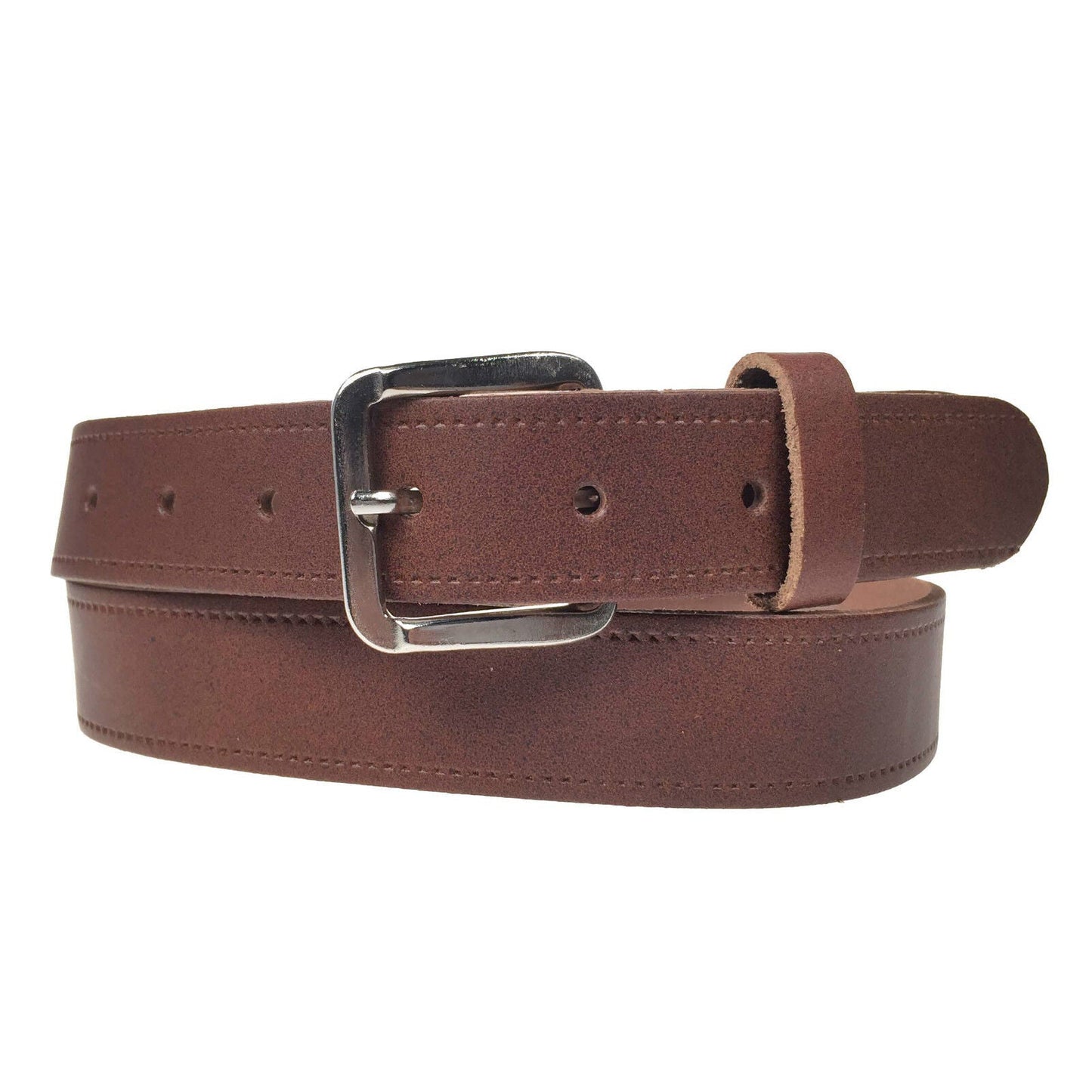 1.25" (30mm) Classic Leather Belt Silver Buckle
