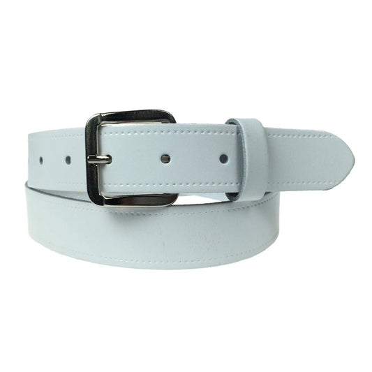 1.25" (30mm) White Leather Belt Silver Buckle