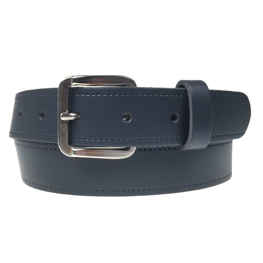 1.25" (30mm) Navy Leather Belt Silver Buckle