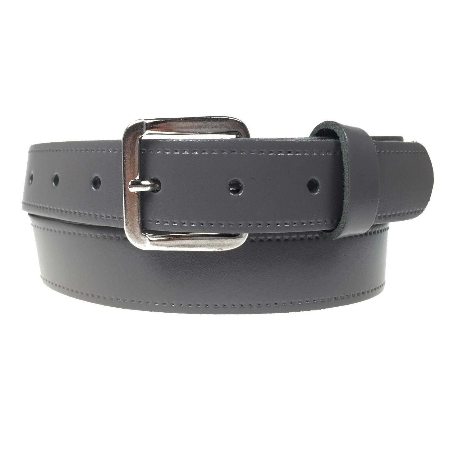 1.25" (30mm) Classic Leather Belt Silver Buckle