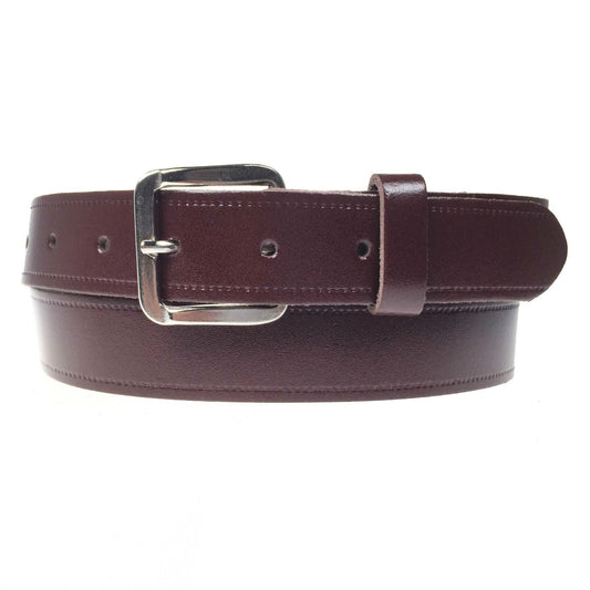 1.25" (30mm) Burgundy Leather Belt Silver Buckle