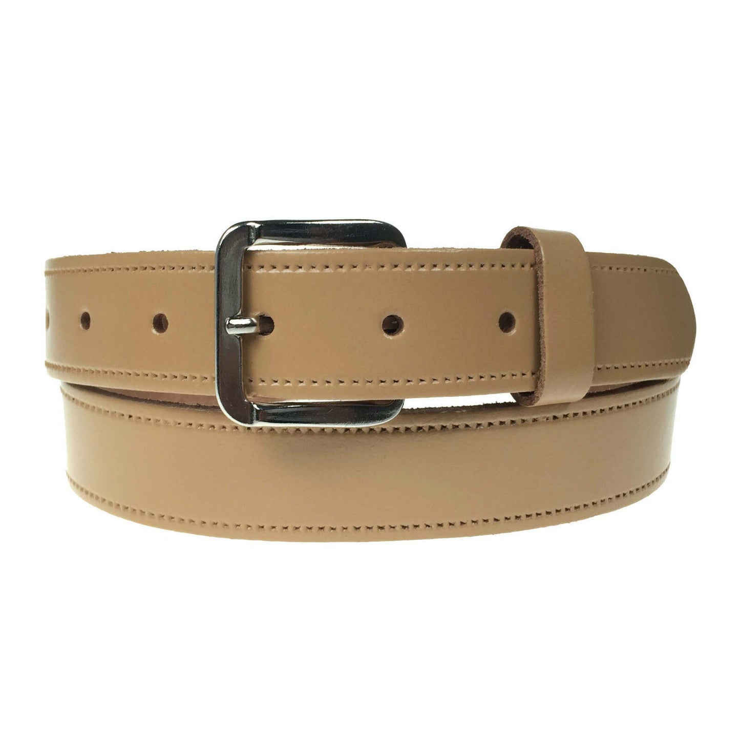 1.25" (30mm) Beige Leather Belt Silver Buckle