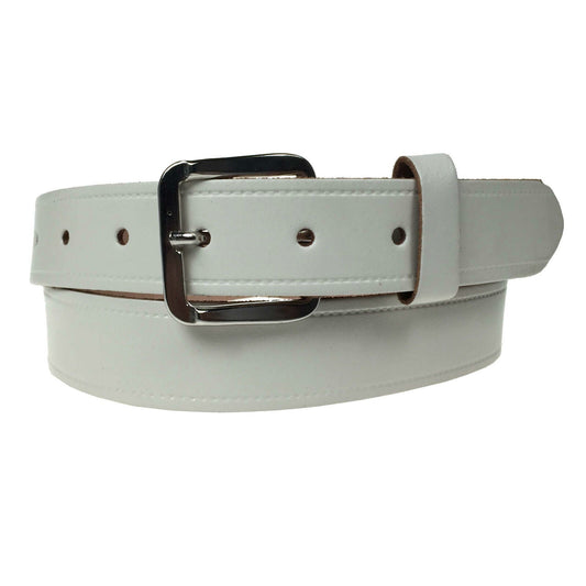 1.25" (30mm) Cream Leather Belt Silver Buckle