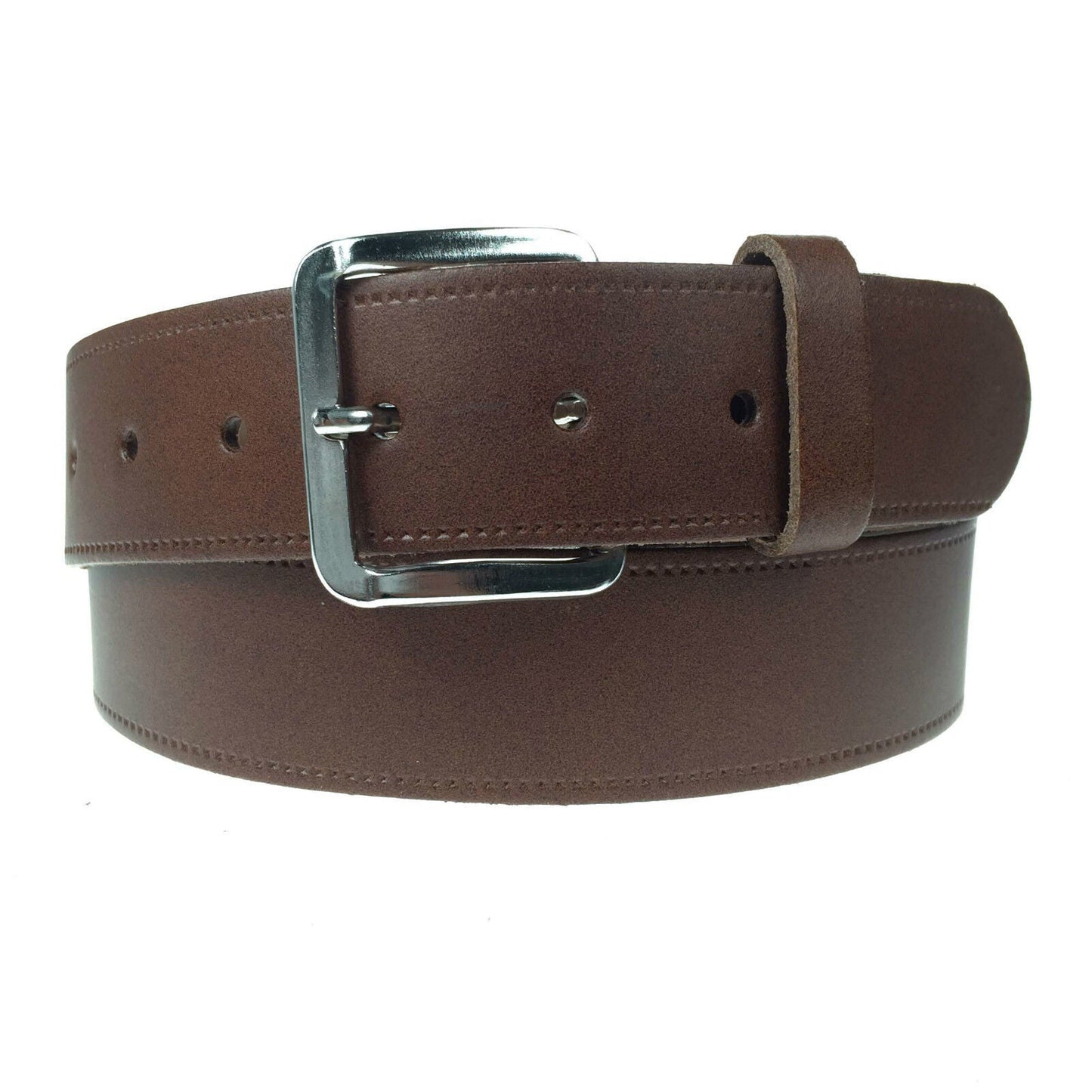 1.5" (38mm) Tan Leather Belt Silver Buckle