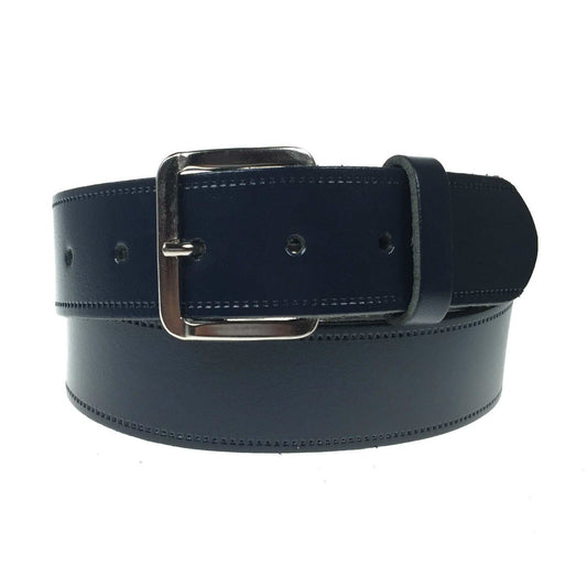 1.5" (38mm) Navy Leather Belt Silver Buckle