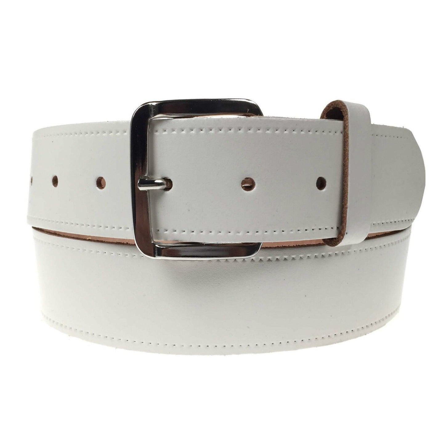 1.5" (38mm) Cream Leather Belt Silver Buckle