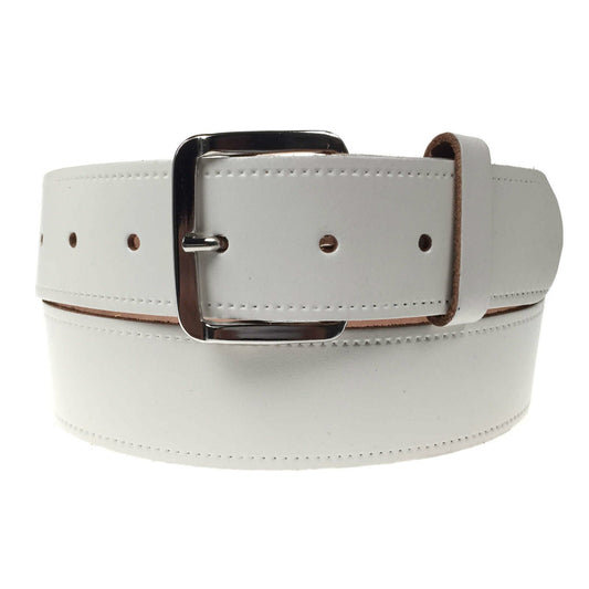 1.5" (38mm) Cream Leather Belt Silver Buckle