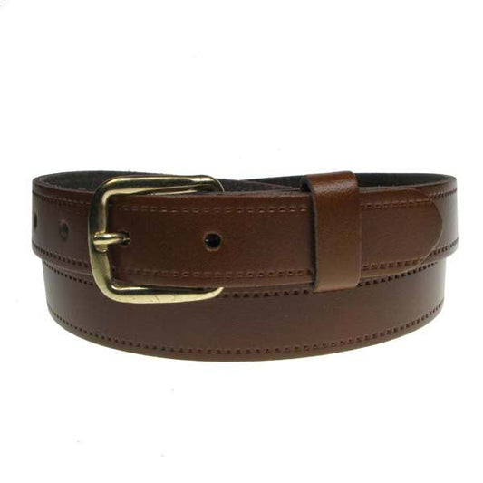 1" (25mm) Tan Leather Belt Gold Buckle