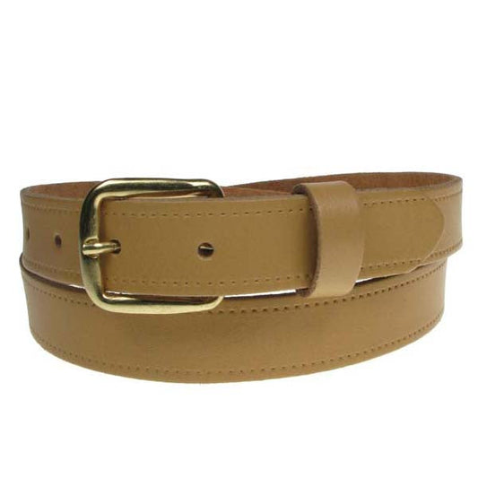 1" (25mm) Beige Leather Belt Gold Buckle