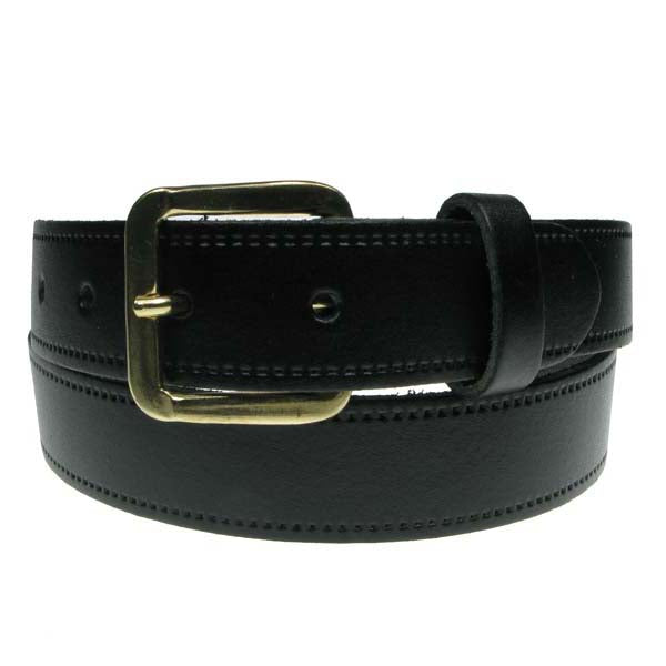 1.25" (30mm) Black Leather Belt Gold Buckle