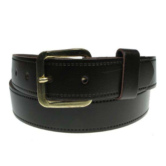 1.25" (30mm) Brown Leather Belt Gold Buckle