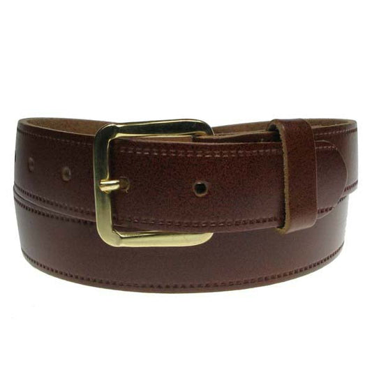 1.25" (30mm) Tan Leather Belt Gold Buckle