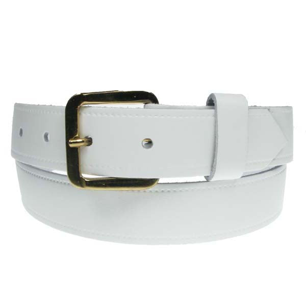 1.25" (30mm) White Leather Belt Gold Buckle