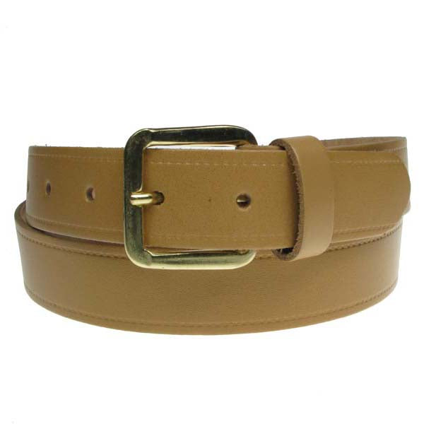 1.25" (30mm) Beige Leather Belt Gold Buckle