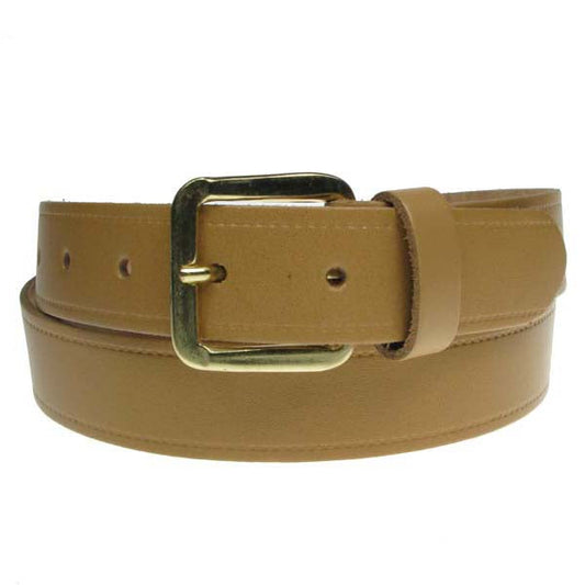 1.25" (30mm) Beige Leather Belt Gold Buckle