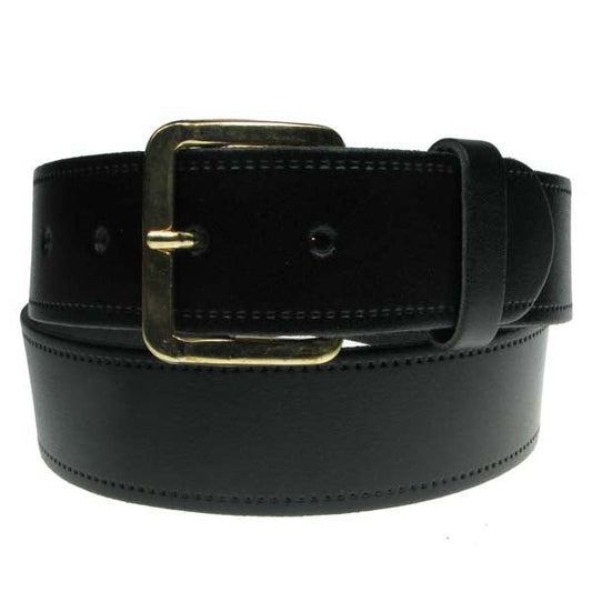 1.5" (38mm) Black Leather Belt Gold Buckle