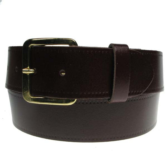 1.5" (38mm) Burgundy Leather Belt Gold Buckle