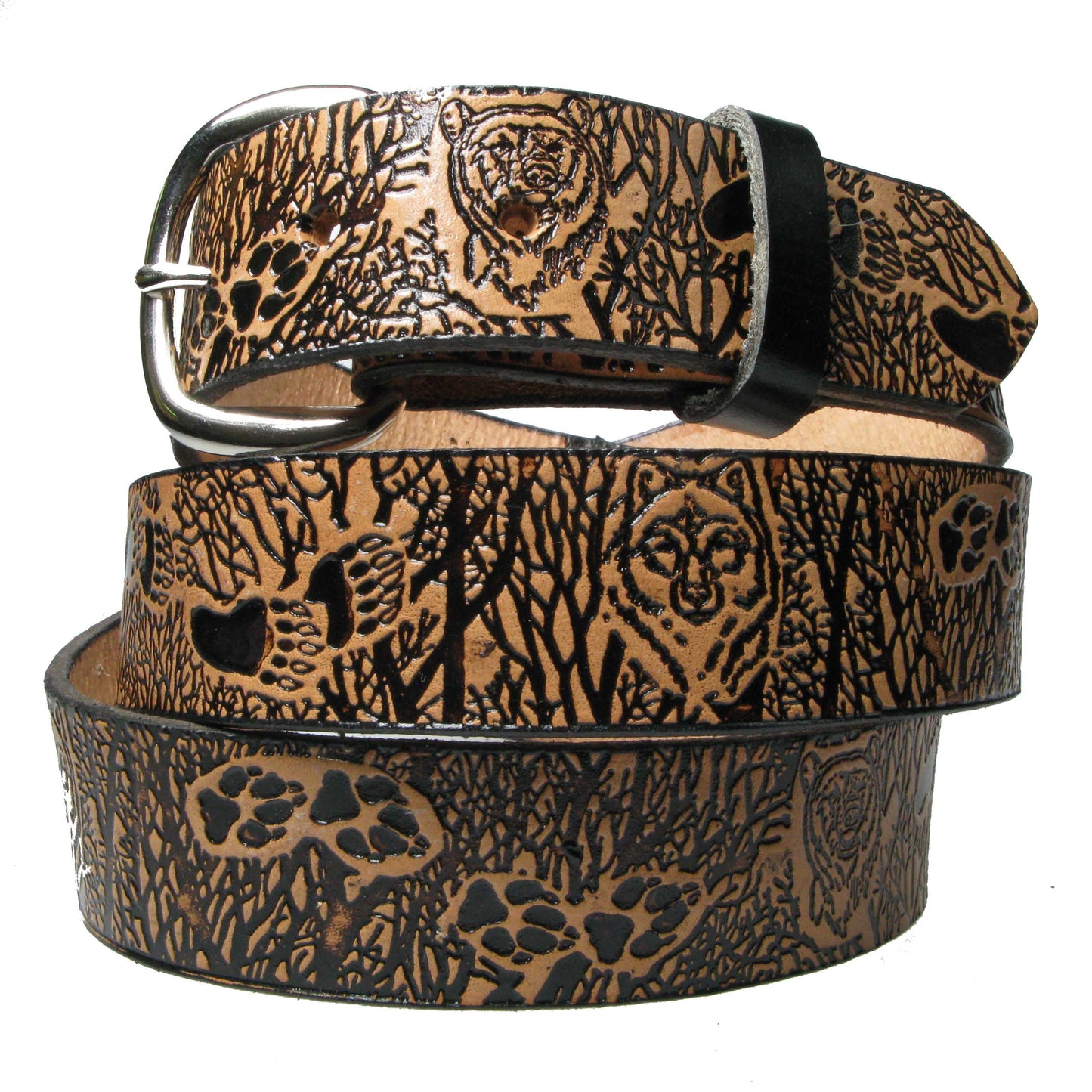 B773 WOLF TRACKS IN FORREST Leather Belt 38mm AMERICAN BELT