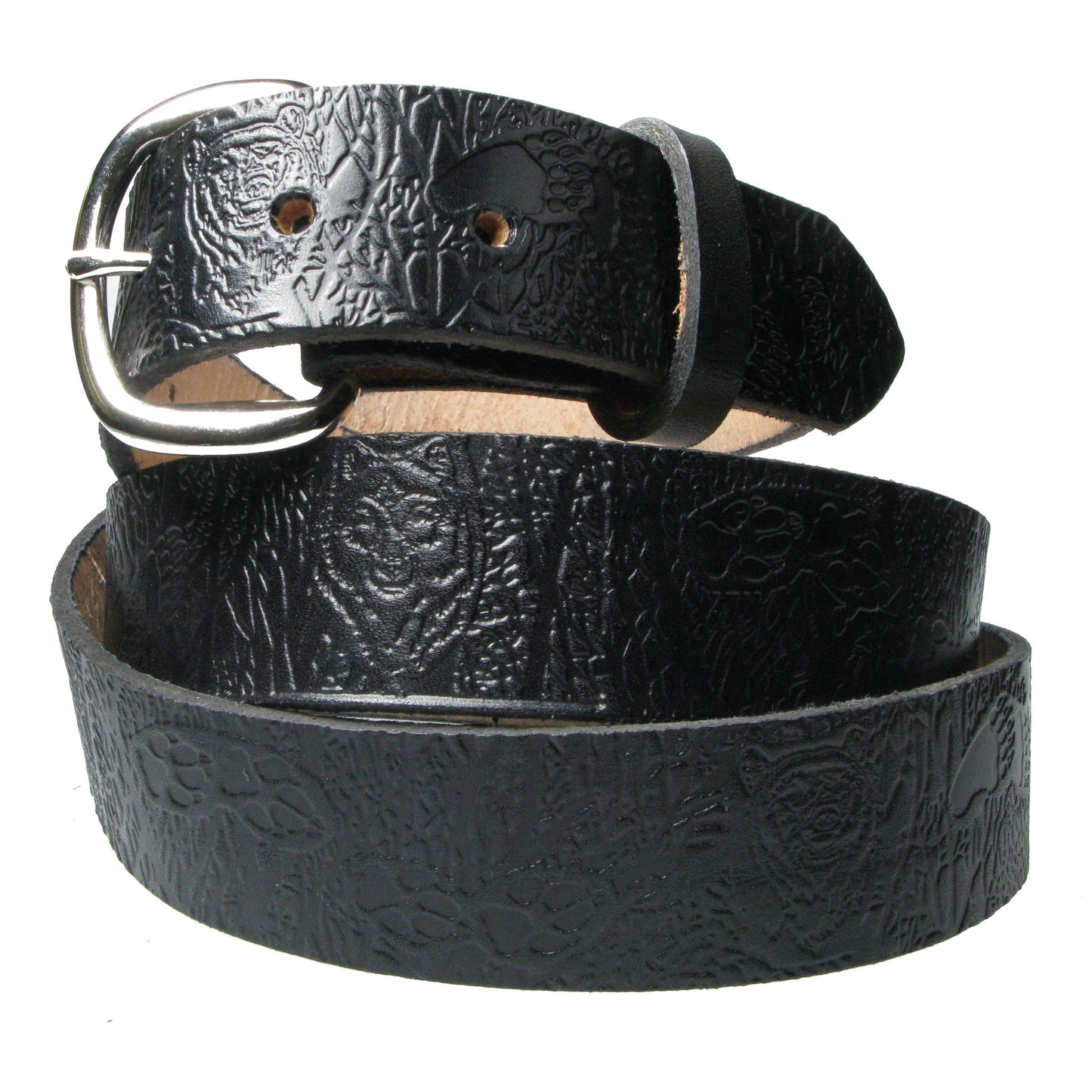 B774 WOLF TRACKS IN FORREST BLACK Leather Belt 38mm AMERICAN BELT