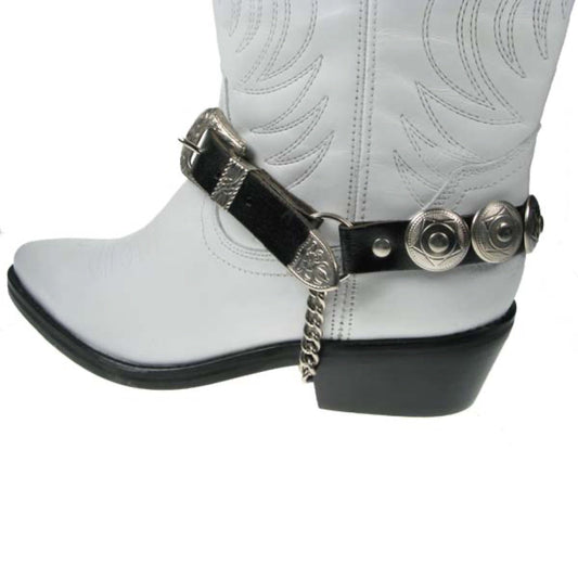 BS004 - 1 Row Concho with Rivet 3/4" Leather Bootstrap   -  Leather Bootstrap