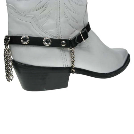 BS020 - 1 Row Diamonte w/Chains  1/2"  -  Leather Bootstrap