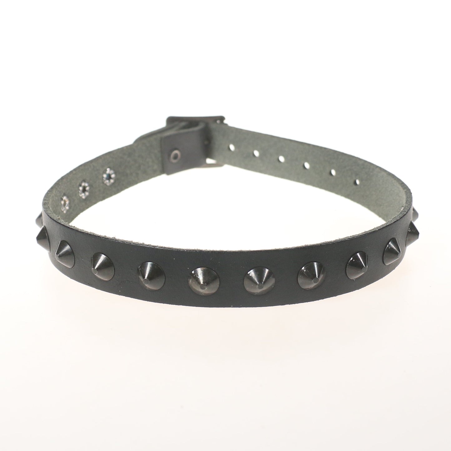 NB001-BLK 1 Row Black Conical Leather Choker