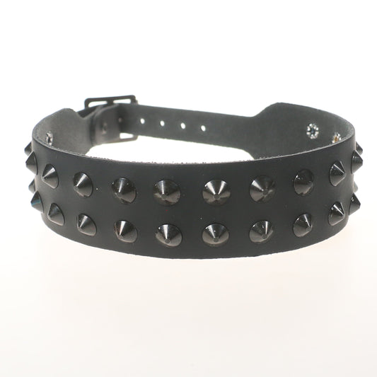 NB002-BLK NB002 - 2 Row BLACK Conical LEATHER Choker