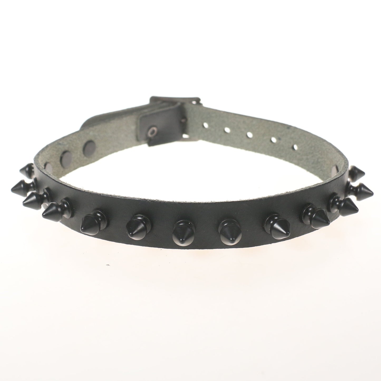 NB005-BLK 1 Row Black Spike Leather Choker