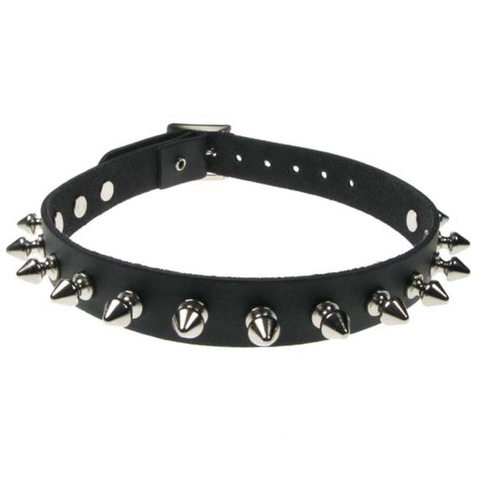 NB005 1 Row Spike Leather Choker