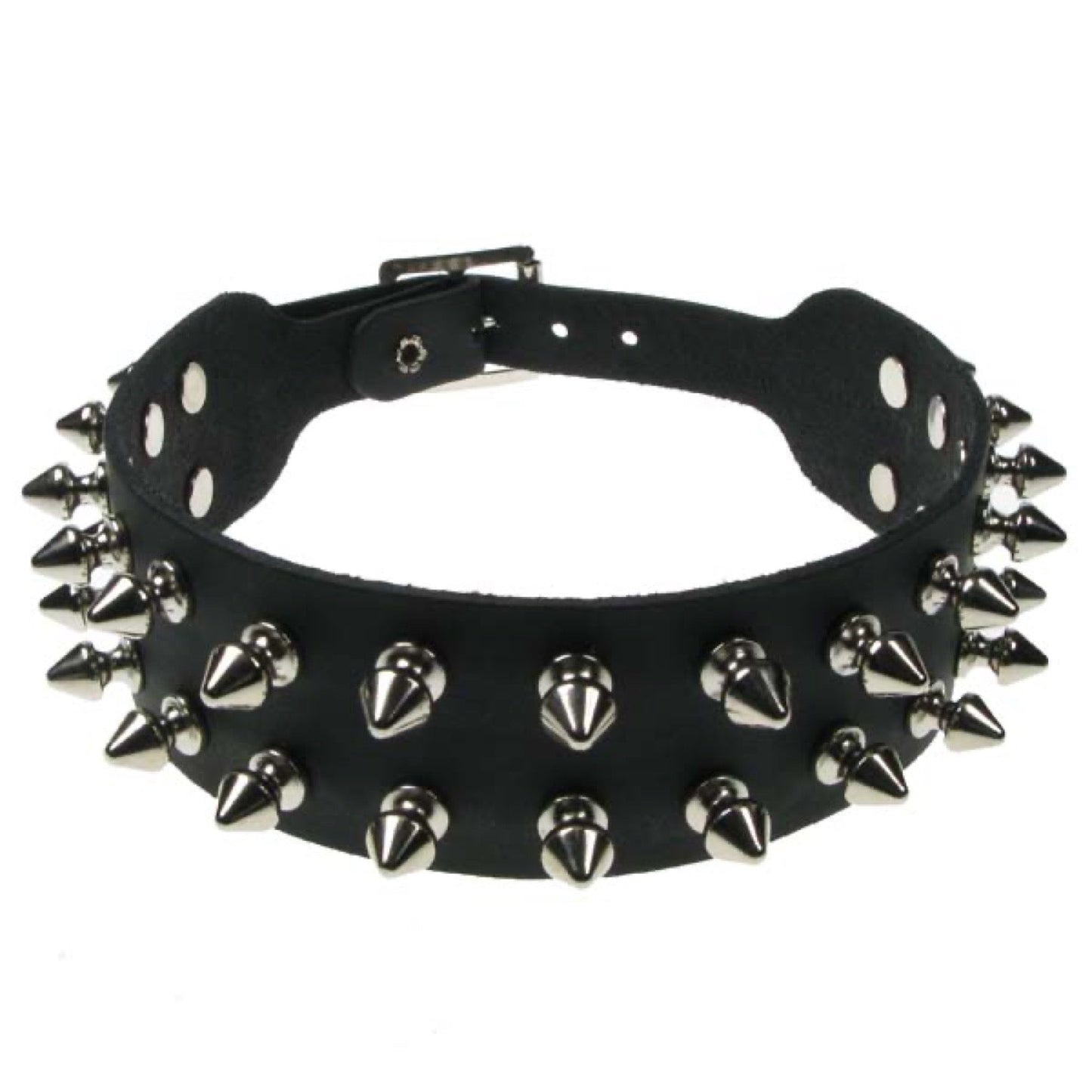 NB006 2 Row Spike Leather Choker